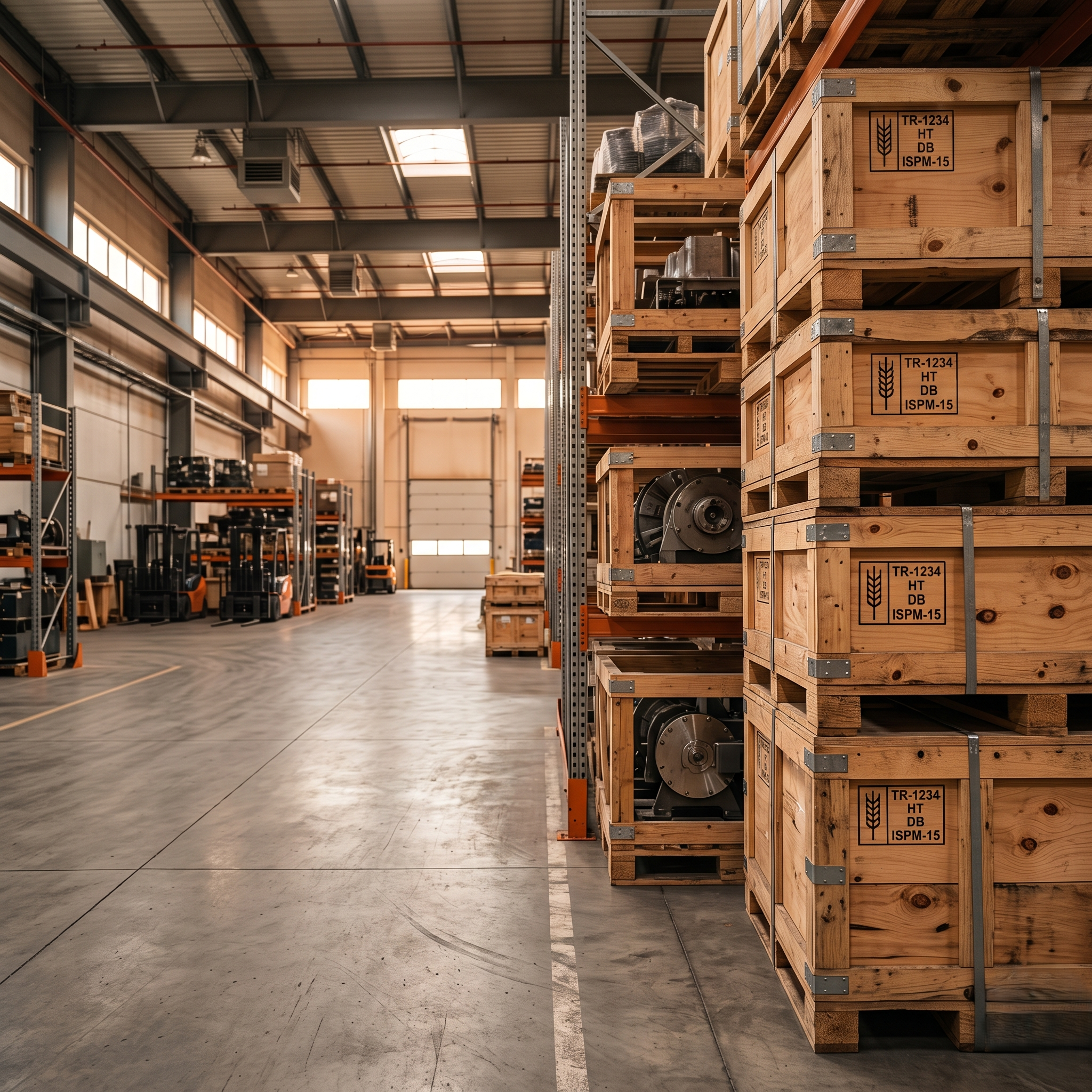 Industrial packaging factory floor with corrugated box production line